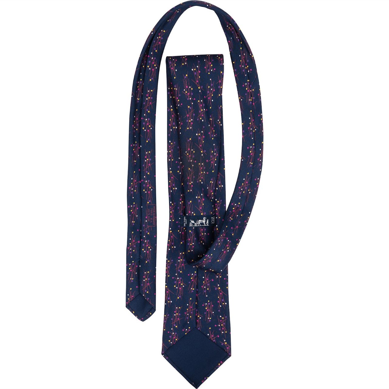 Hermès Skier Dot Pattern Silk Tie Krawatte Navy
