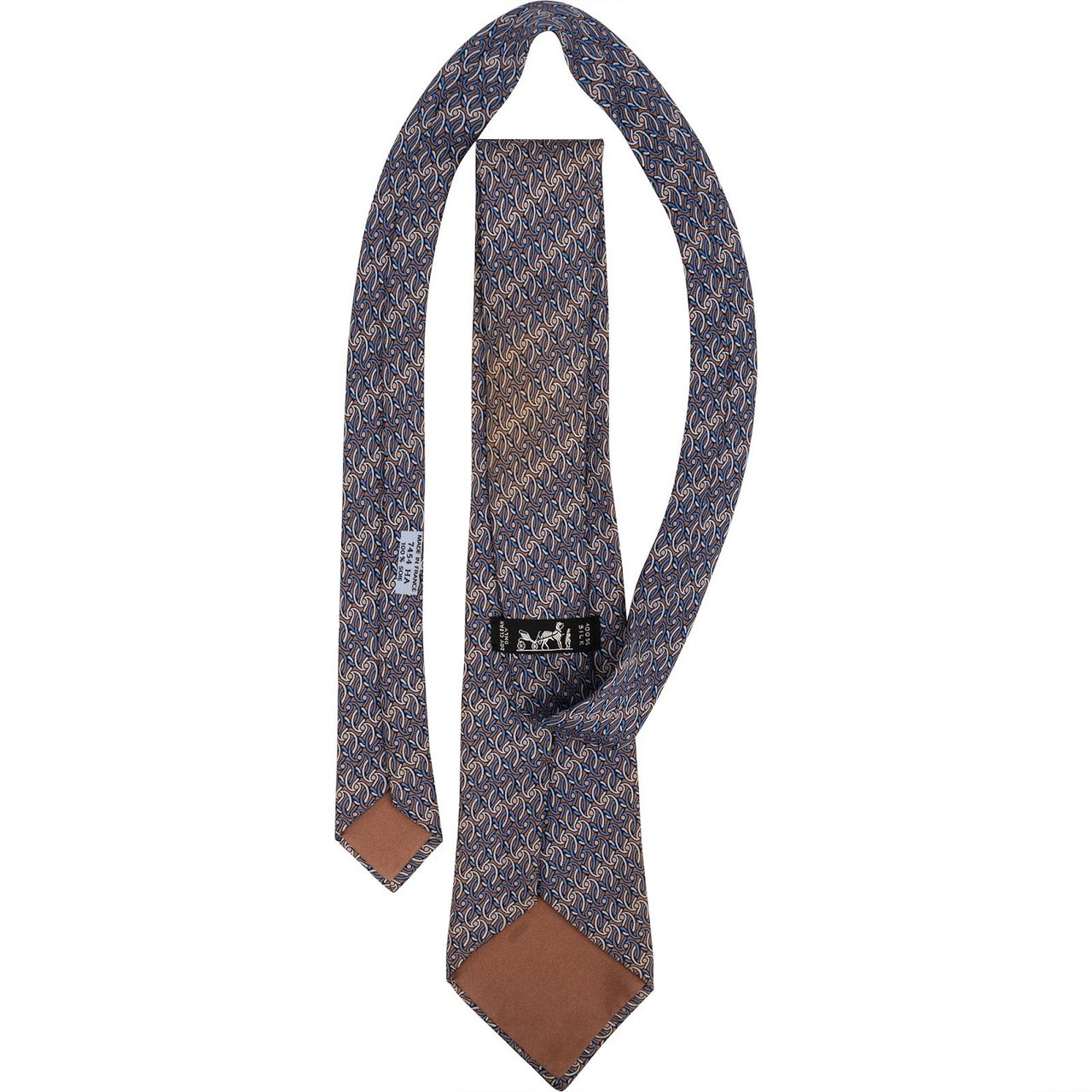 Hermès Printed Pattern Silk Tie Krawatte Bruin