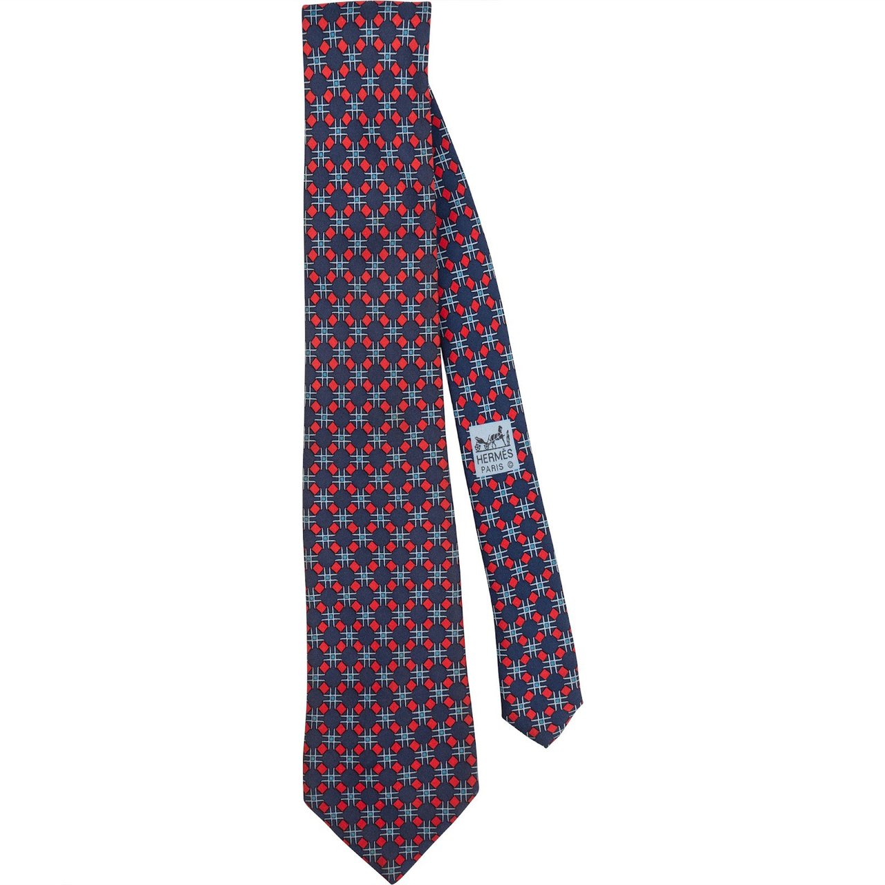 Hermès Geometric Pattern Silk Tie Krawatte Navy