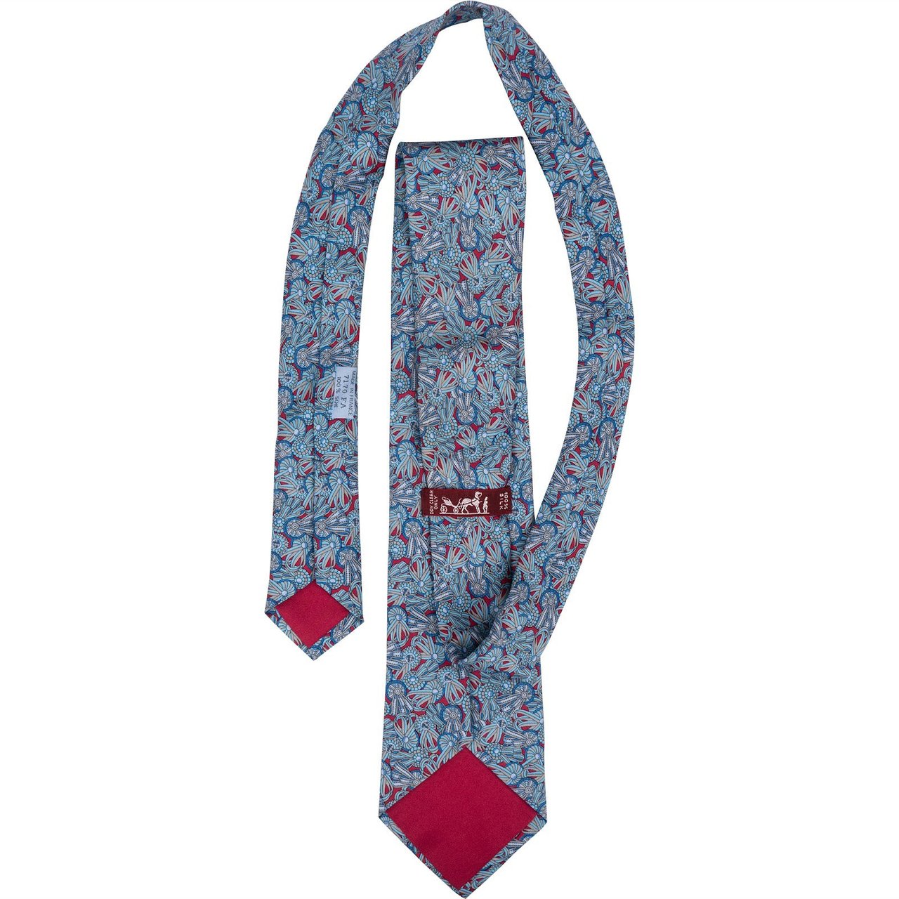 Hermès Printed Tournament Ribbon Pattern Silk Tie Krawatte Blauw