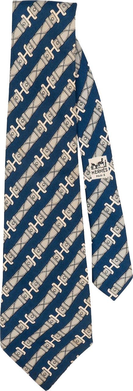 Hermès Hermès H Belt Pattern Silk Tie Krawatte Blauw