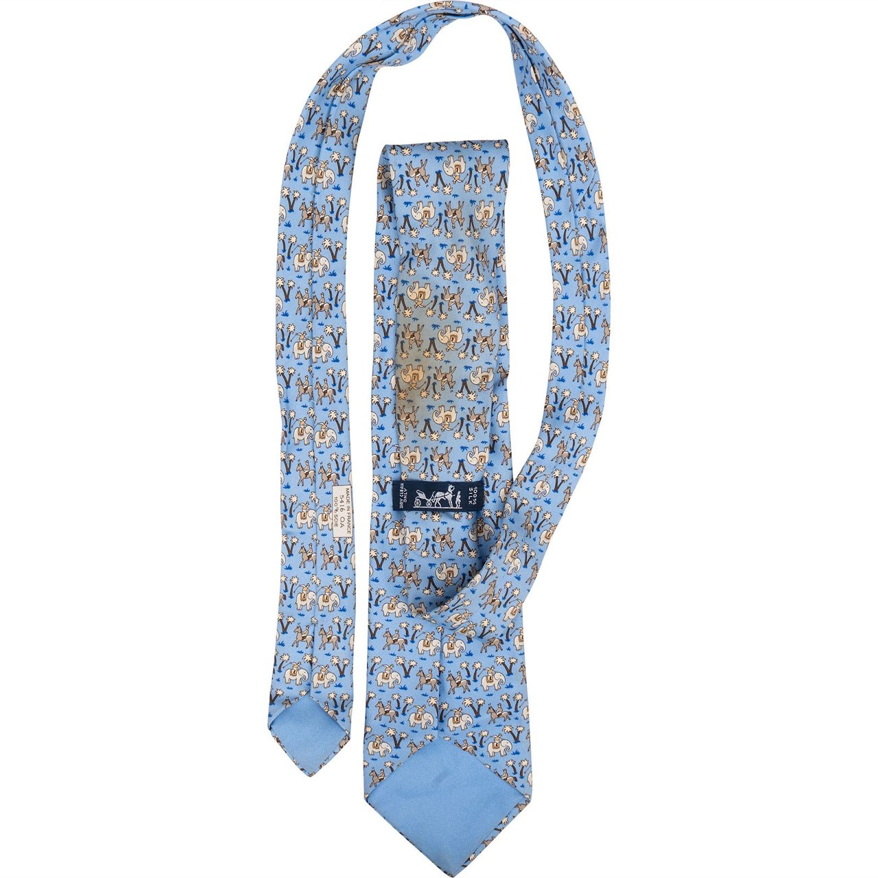 Hermès Elephant & Horse Print Silk Tie Krawatte Lichtblauw