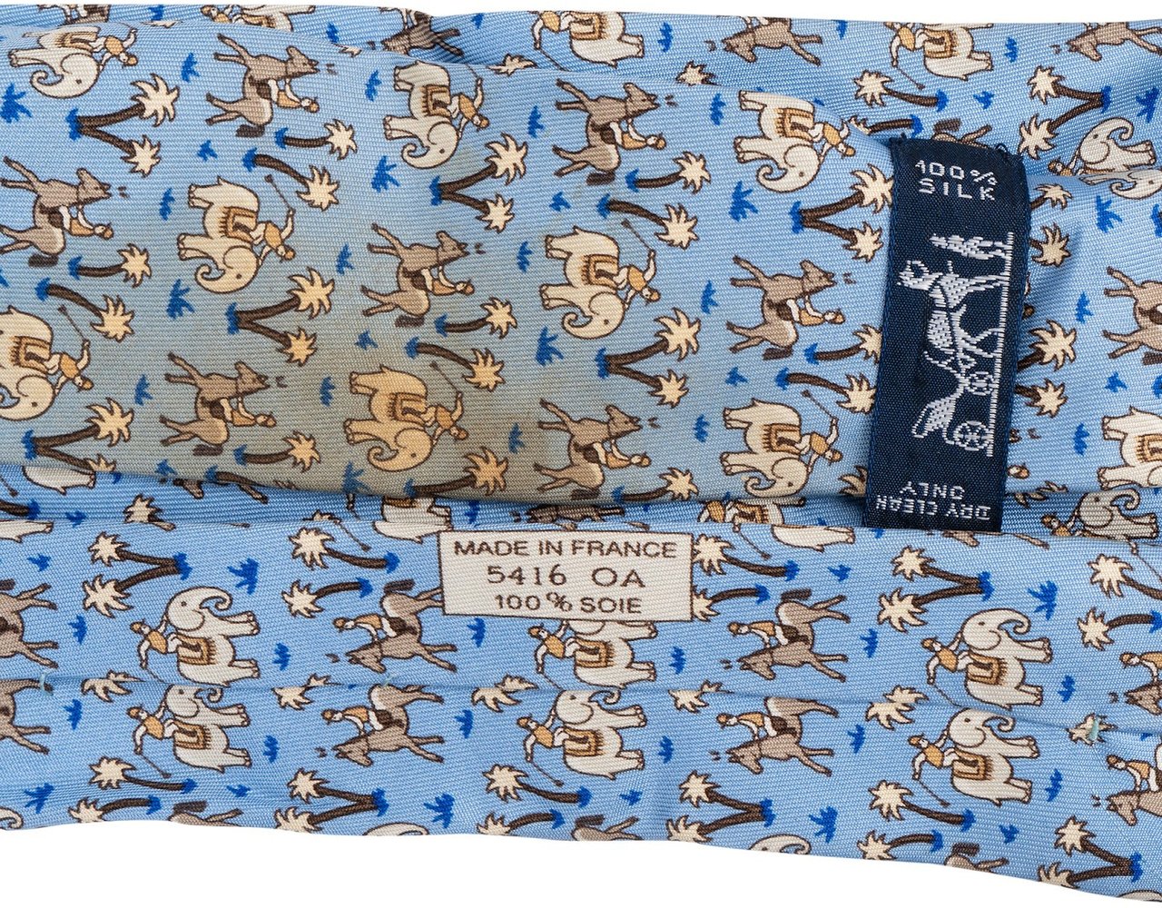 Hermès Elephant & Horse Print Silk Tie Krawatte Lichtblauw