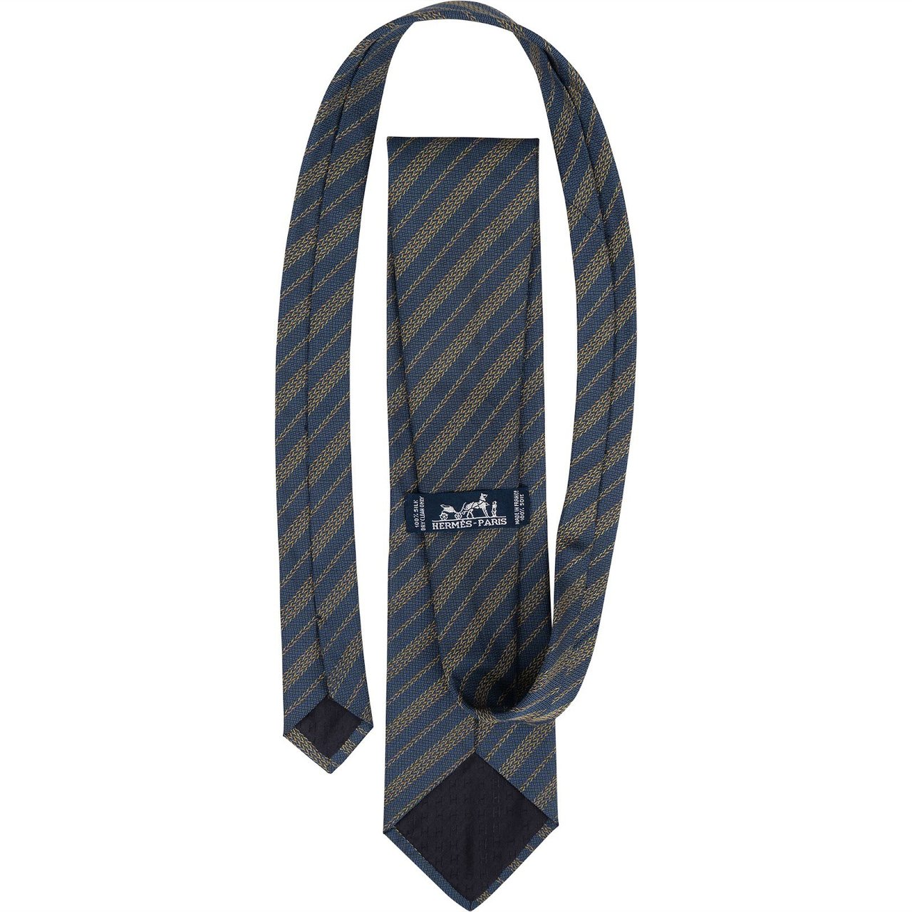 Hermès Striped Pattern Silk Tie Krawatte Blauw