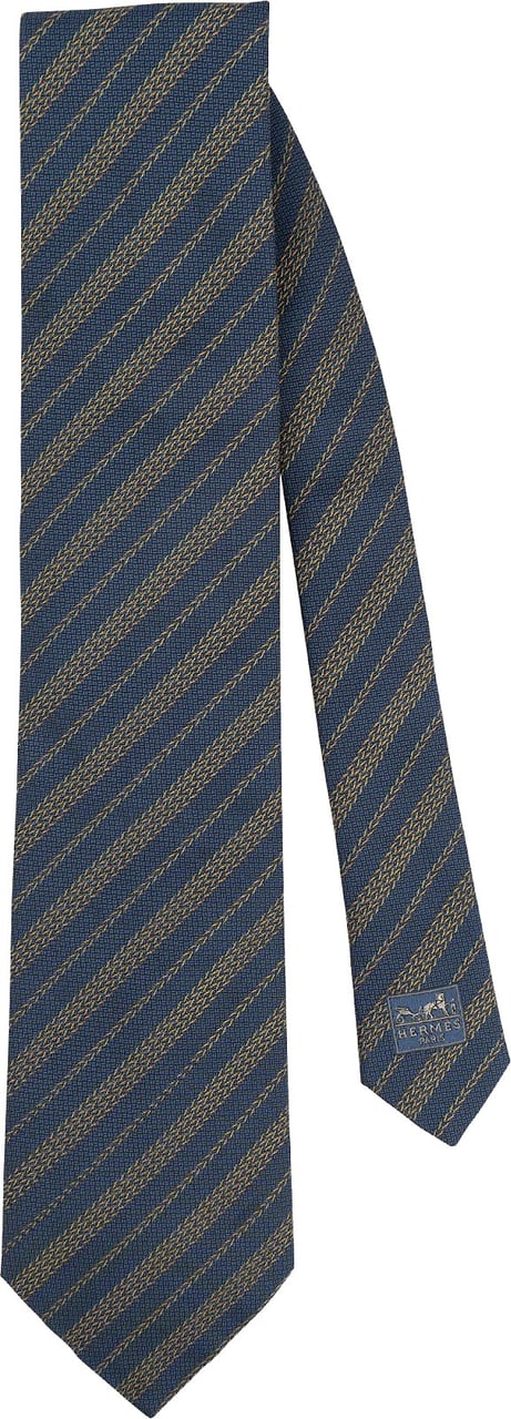 Hermès Striped Pattern Silk Tie Krawatte Blauw
