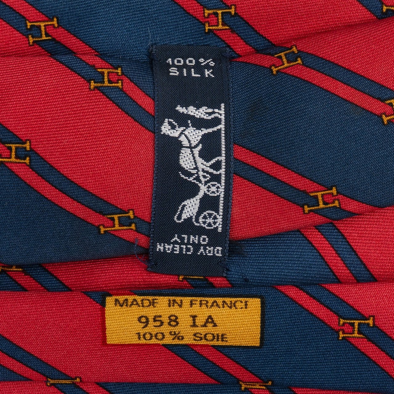 Hermès Striped H Emblem Pattern Silk Tie Krawatte Rood