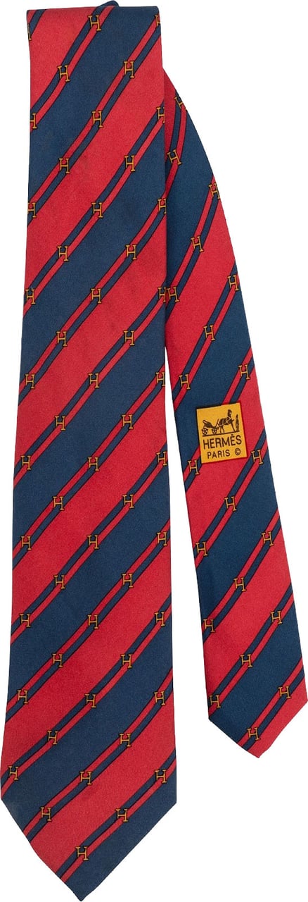 Hermès Striped H Emblem Pattern Silk Tie Krawatte Rood