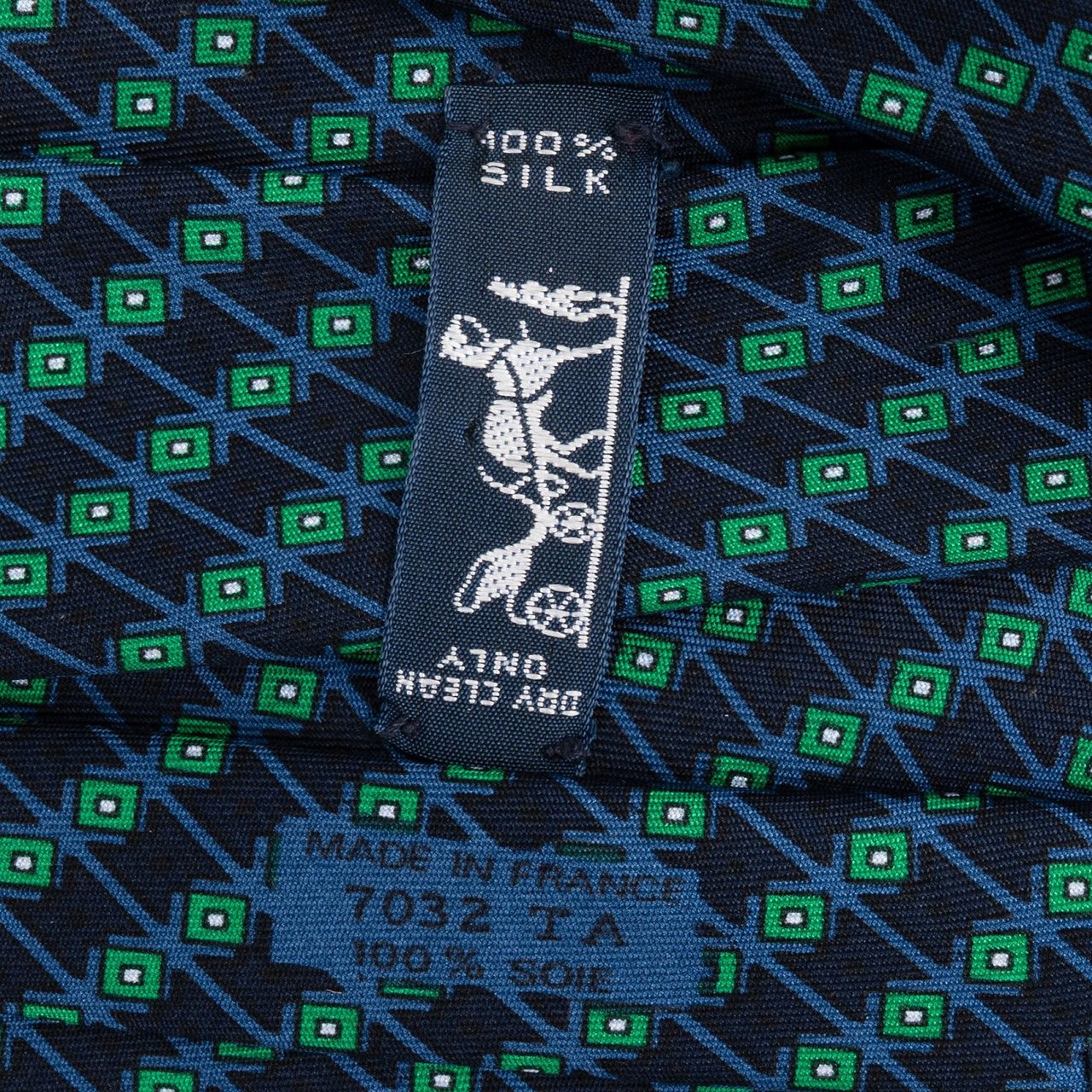 Hermès Geometric Print Pattern Silk Tie Krawatte Blauw