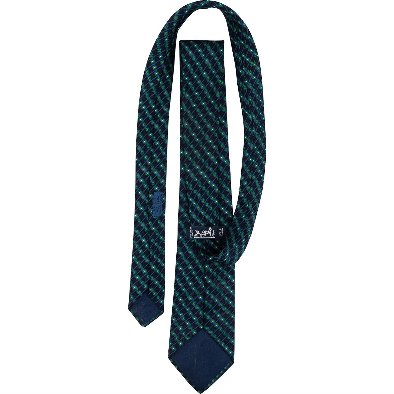 Hermès Geometric Print Pattern Silk Tie Krawatte Blauw