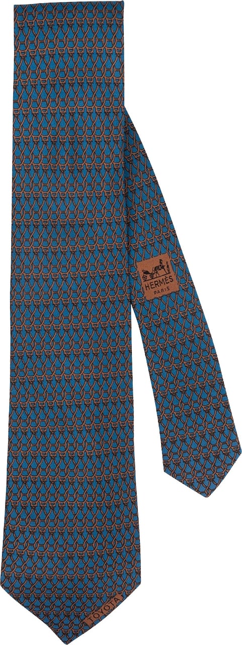 Hermès Hermès Toyota Chain Link Pattern Silk Tie Krawatte Blauw