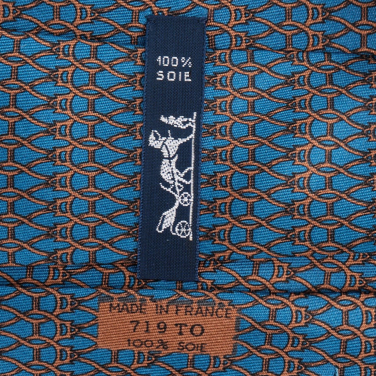 Hermès Hermès Toyota Chain Link Pattern Silk Tie Krawatte Blauw