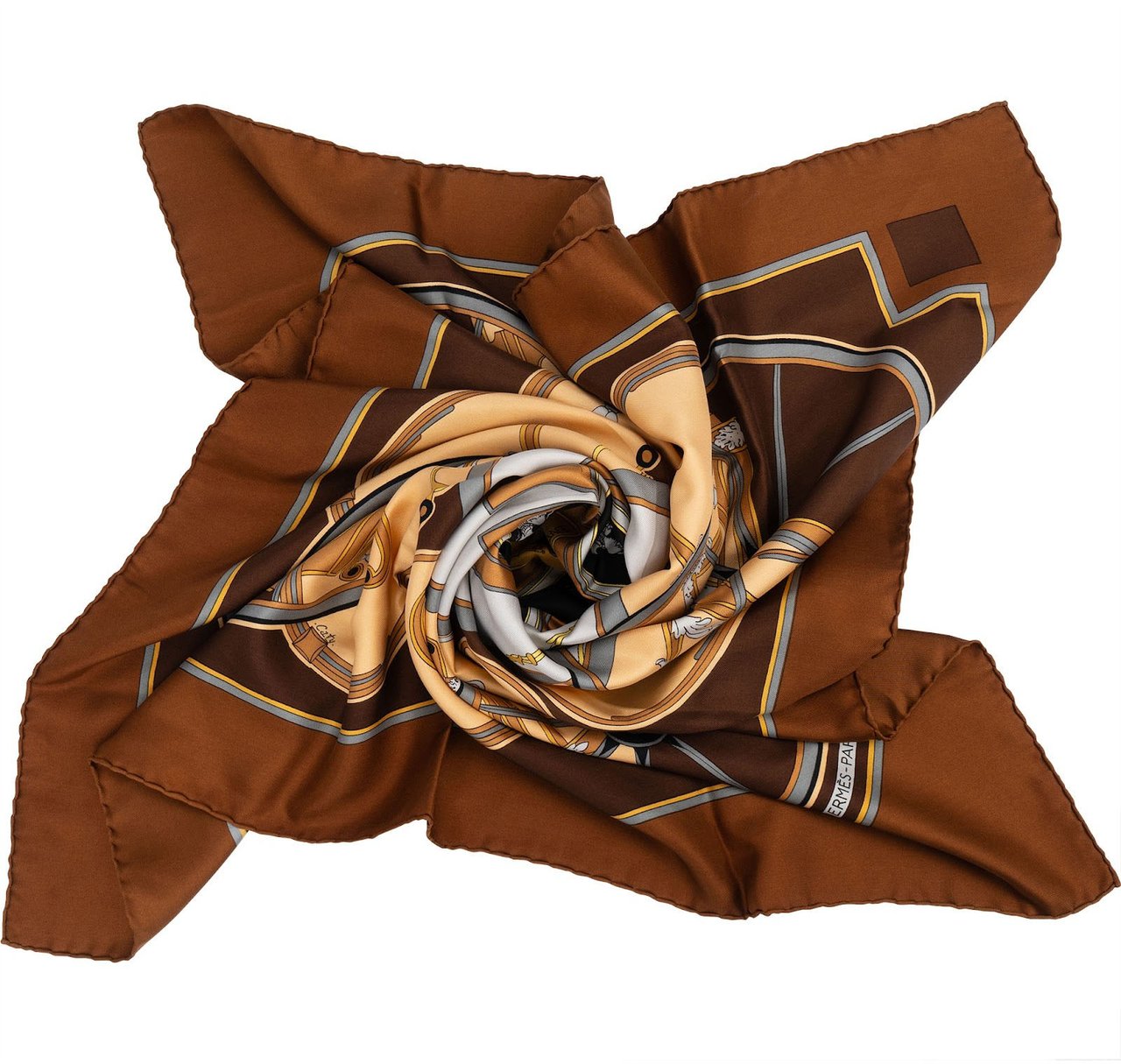 Hermès Washington's Carriage Silk 90 Scarf Tuch Bruin