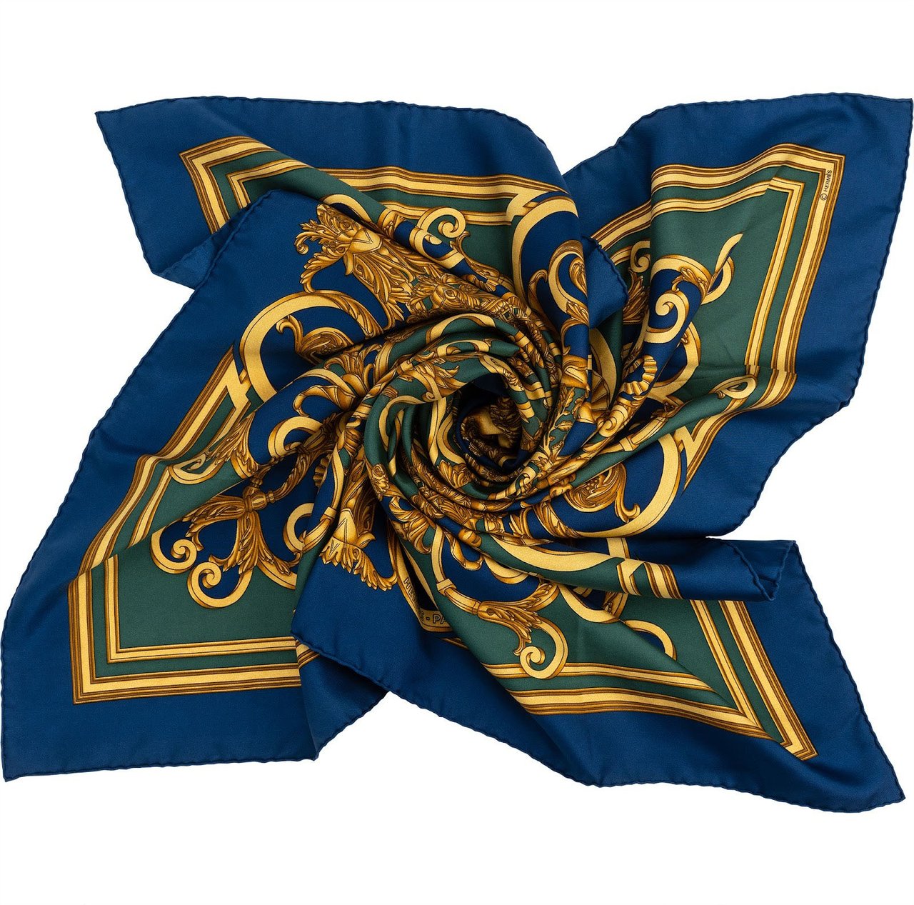 Hermès Les Tuileries Silk Carre 90 Scarf Tuch Blauw