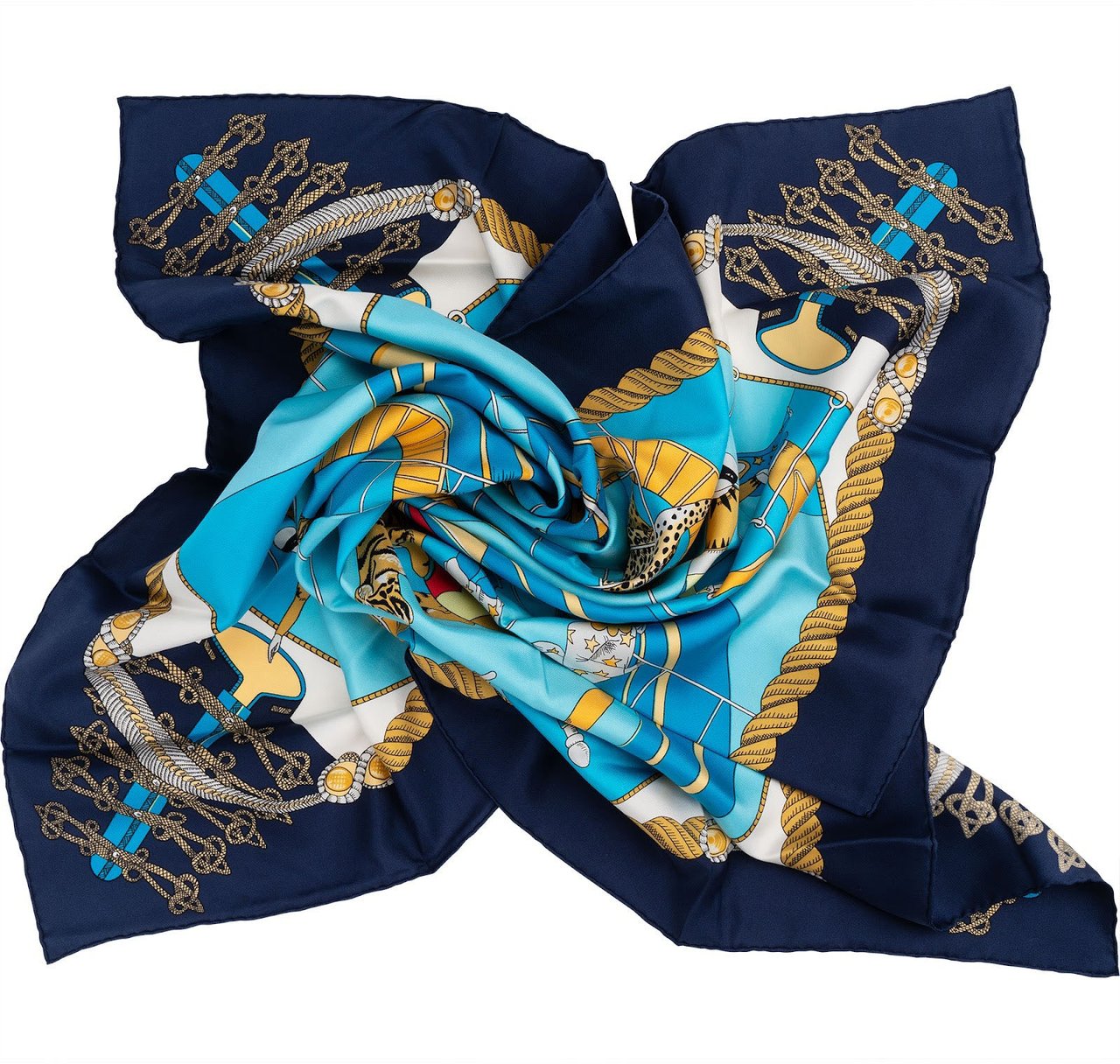 Hermès Circus Silk Carre 90 Scarf Tuch Blauw