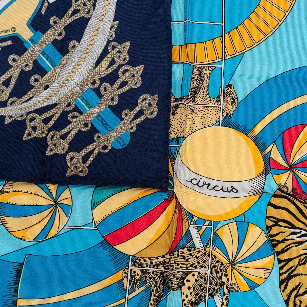 Hermès Circus Silk Carre 90 Scarf Tuch Blauw