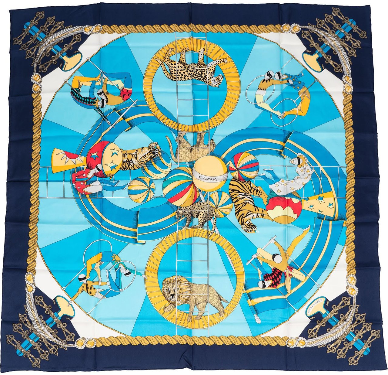 Hermès Circus Silk Carre 90 Scarf Tuch Blauw