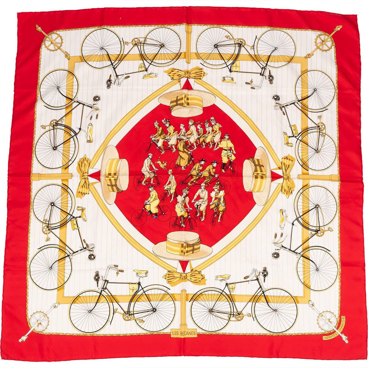 Hermès Les Becanes Silk Carre 90 Scarf Tuch Rood