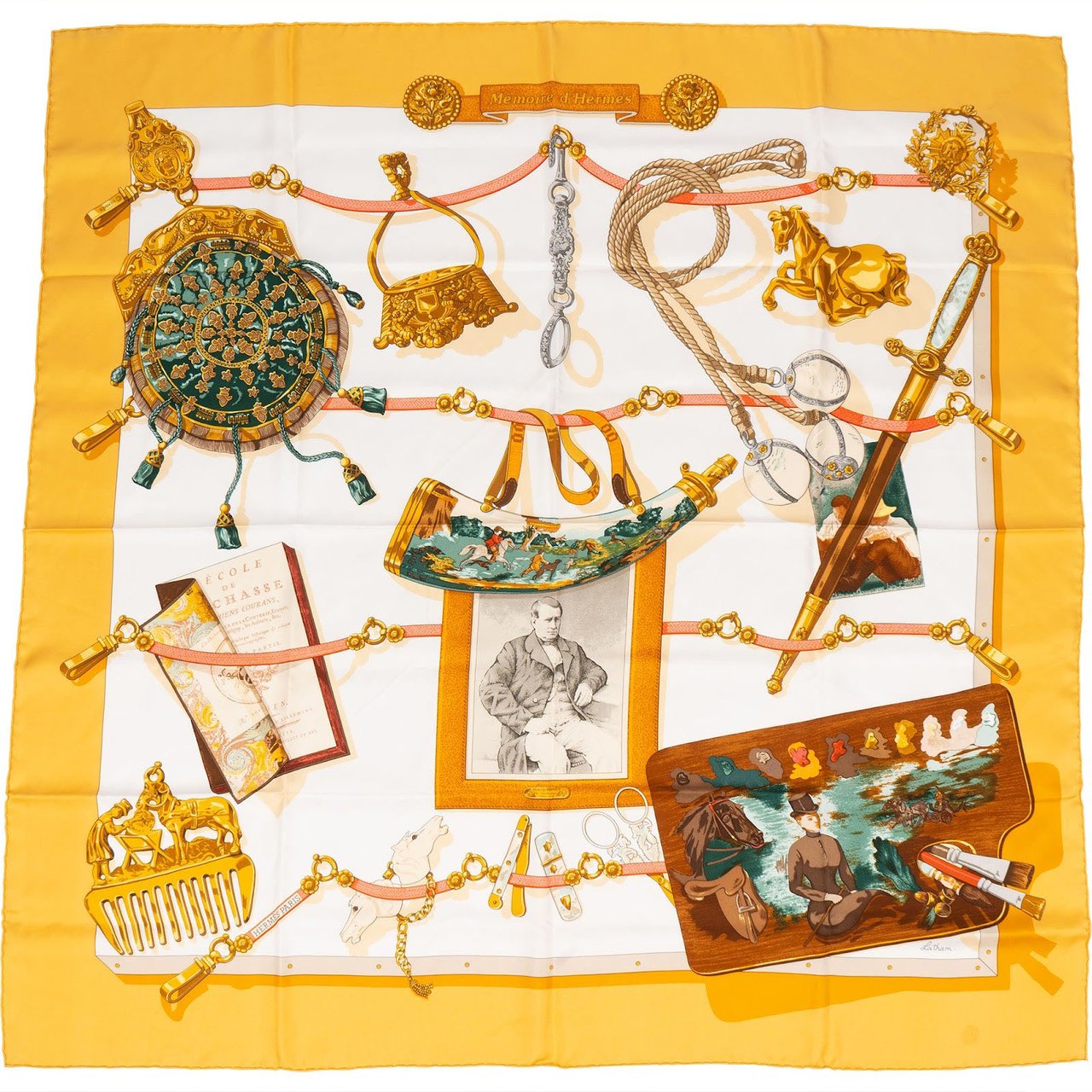 Hermès Mémoire d'Hermès Silk Carre 90 Scarf Tuch Geel