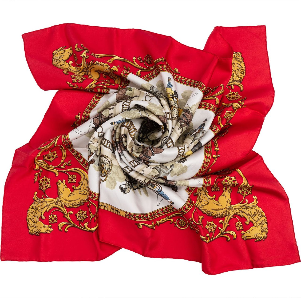 Hermès La Promenade de Longchamps Silk Carre 90 Scarf Tuch Rood