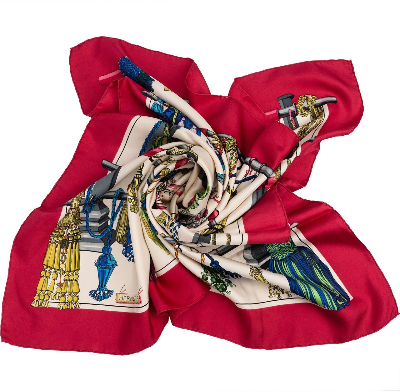 Hermès Passementerie Silk Carre 90 Scarf Tuch Rood