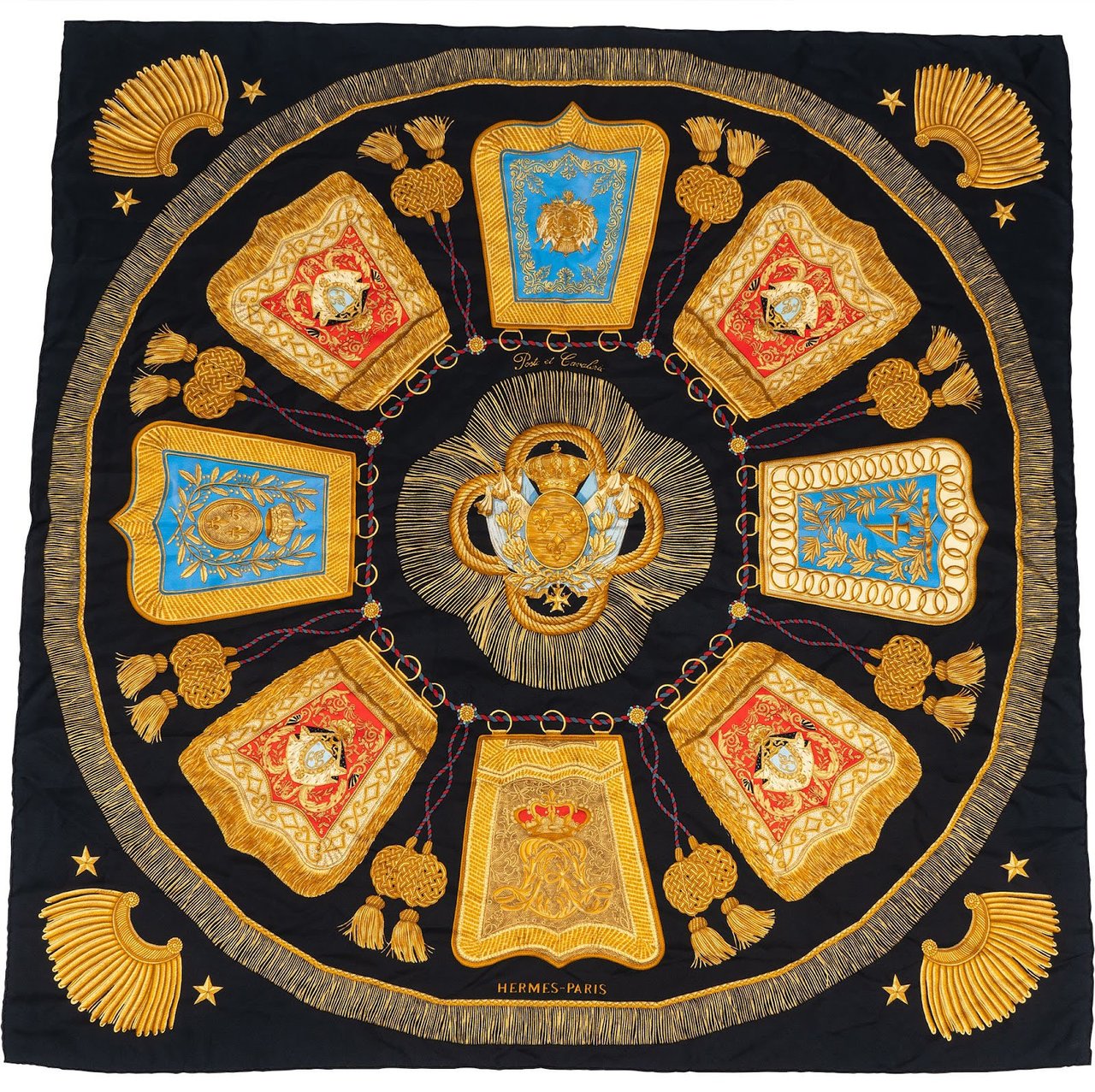 Hermès Pols et Cocardes Silk Carre 90 Scarf Tuch Zwart