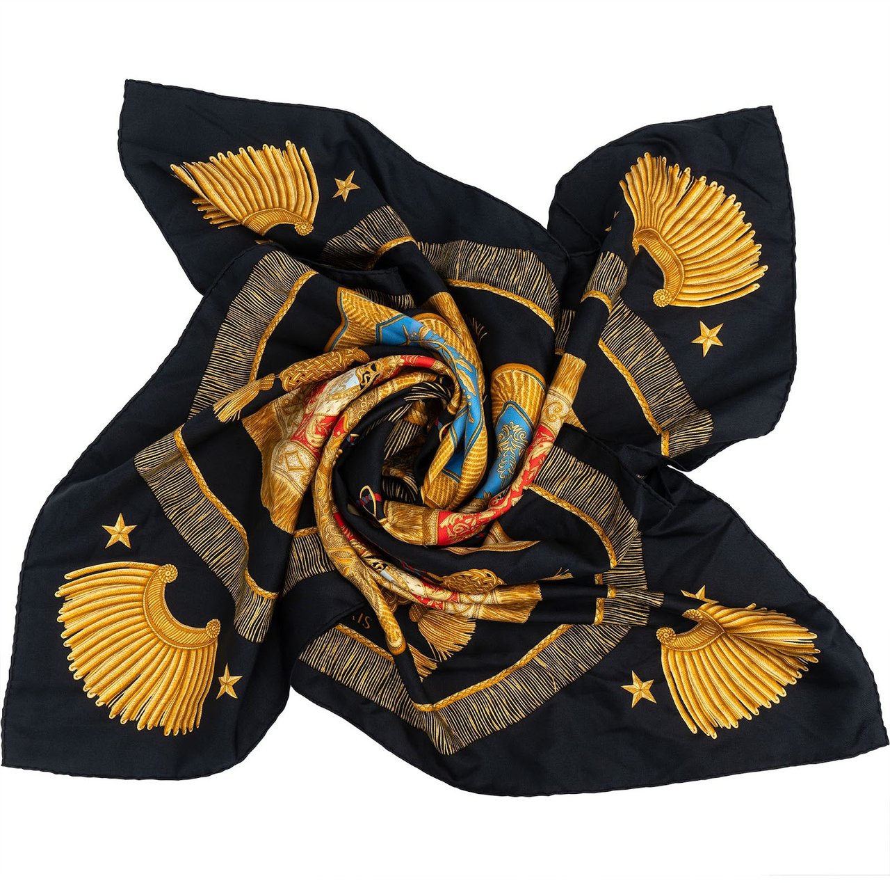 Hermès Pols et Cocardes Silk Carre 90 Scarf Tuch Zwart