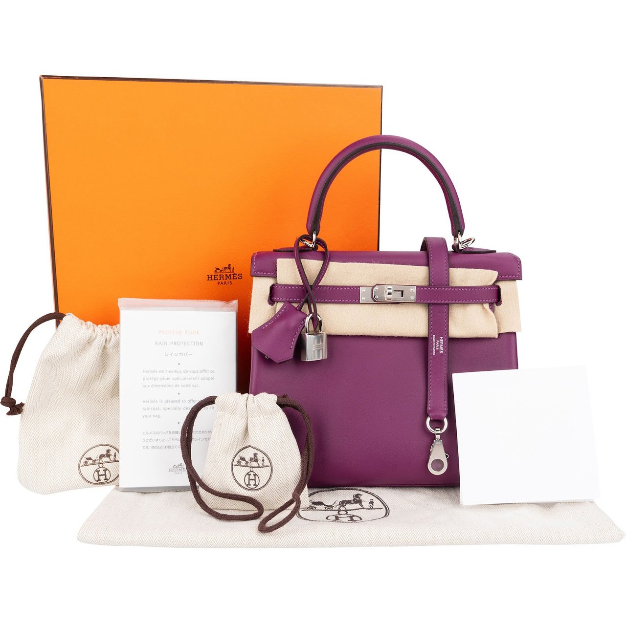 Hermès Hermès Swift Anemone Kelly Palladium 25 Sellier Handbag Paars