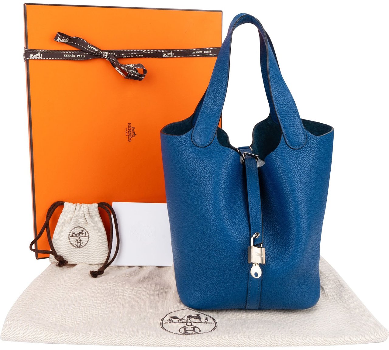 Hermès Hermès Bleu Tie Taurillon Clemence Palladium Picotin Lock 22 Handbag Blauw