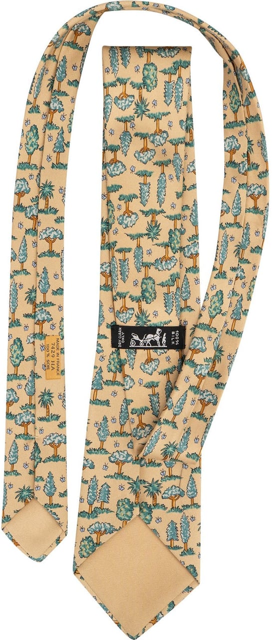 Hermès Tree Print Silk Tie Krawatte Beige