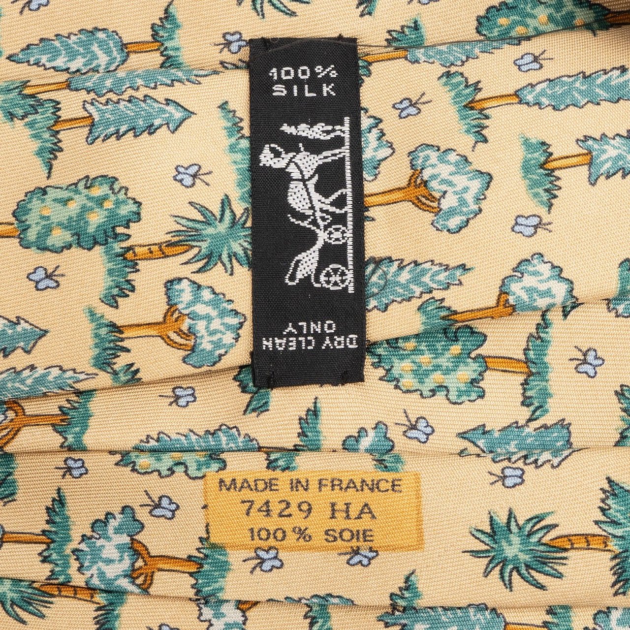 Hermès Tree Print Silk Tie Krawatte Beige