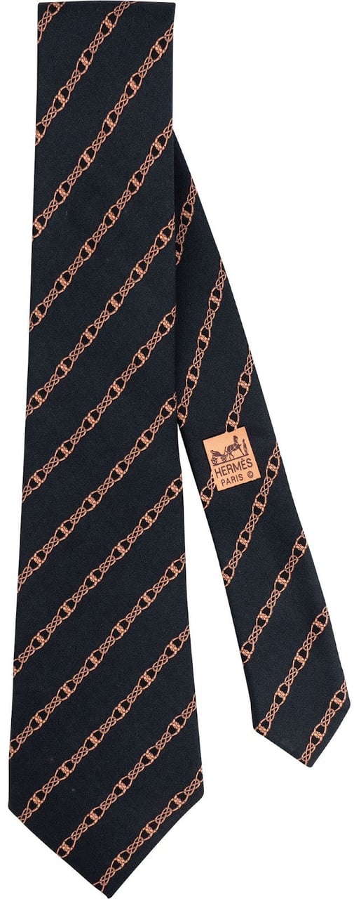 Hermès Chaine d'Ancre Stripe Silk Tie Krawatte Zwart