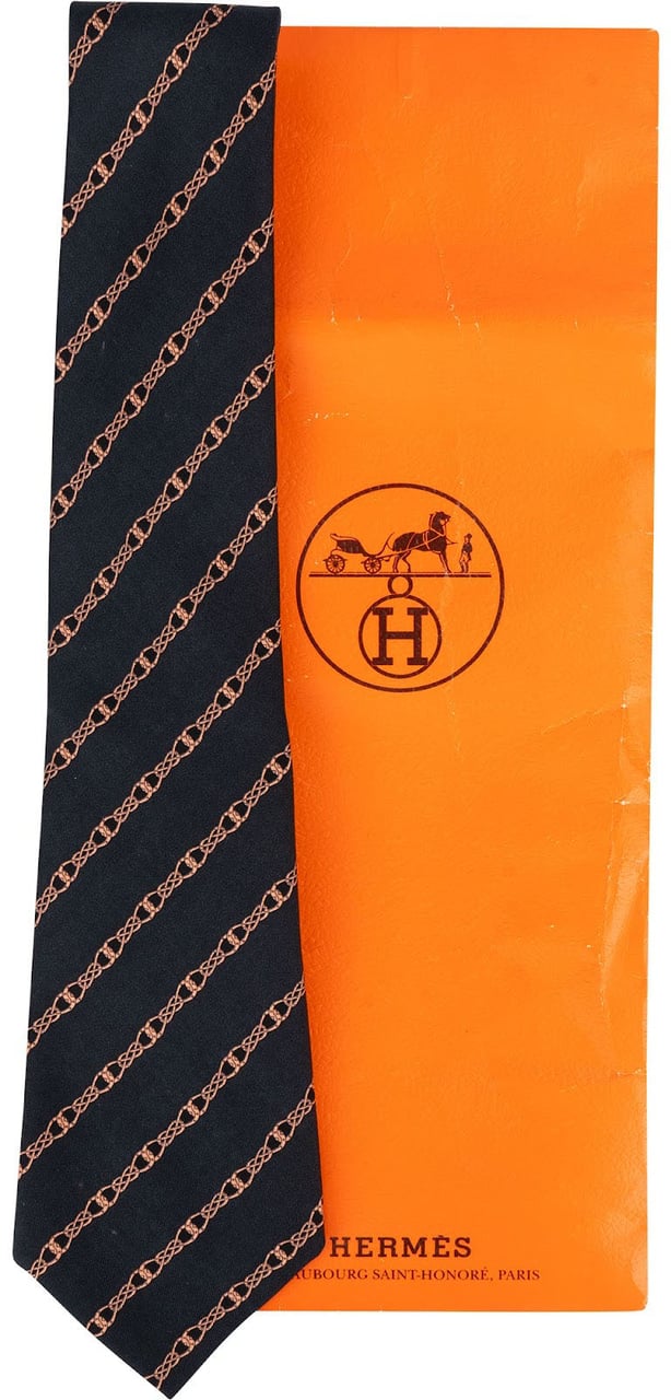 Hermès Chaine d'Ancre Stripe Silk Tie Krawatte Zwart