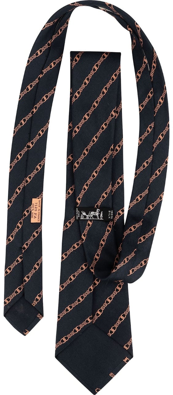 Hermès Chaine d'Ancre Stripe Silk Tie Krawatte Zwart