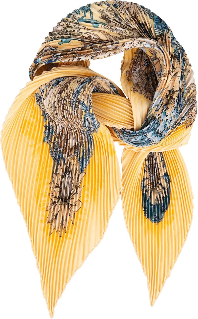 Hermès Les Pivoines Plissé Tuch Scarf Geel