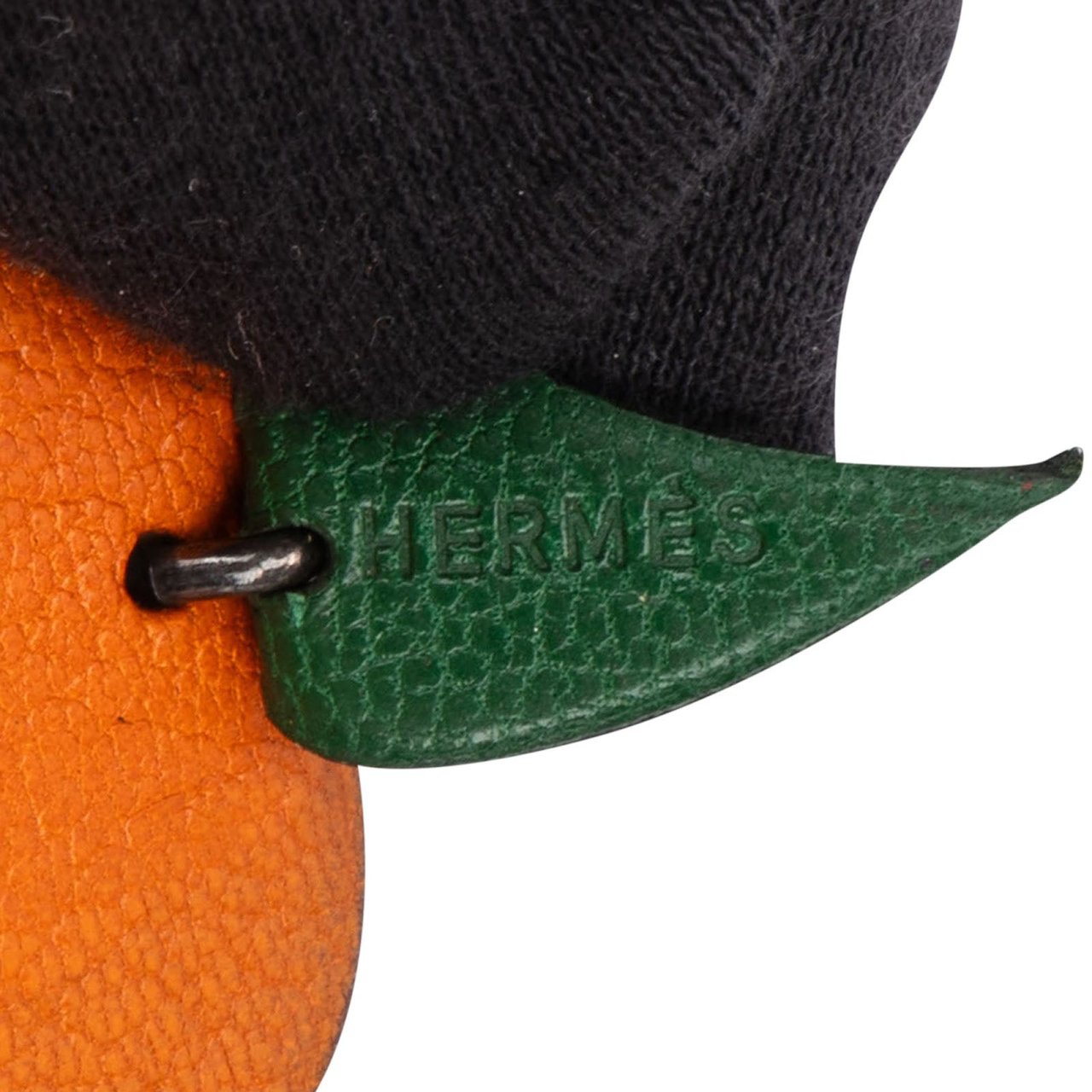 Hermès 925 Sterling Silver Leather Fruit Apricot Keychain Bag Charm Oranje