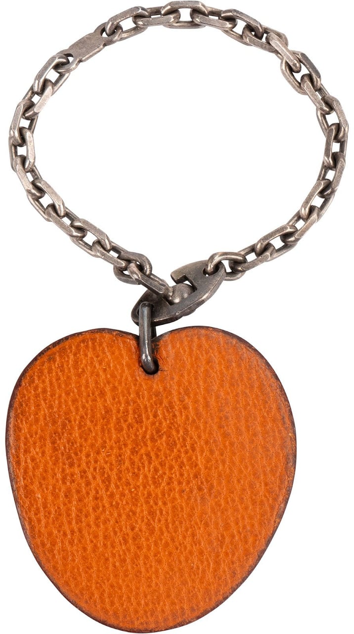 Hermès 925 Sterling Silver Leather Fruit Apricot Keychain Bag Charm Oranje