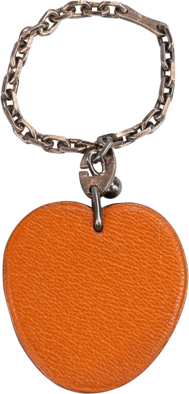 Hermès 925 Sterling Silver Leather Fruit Apricot Keychain Bag Charm Oranje