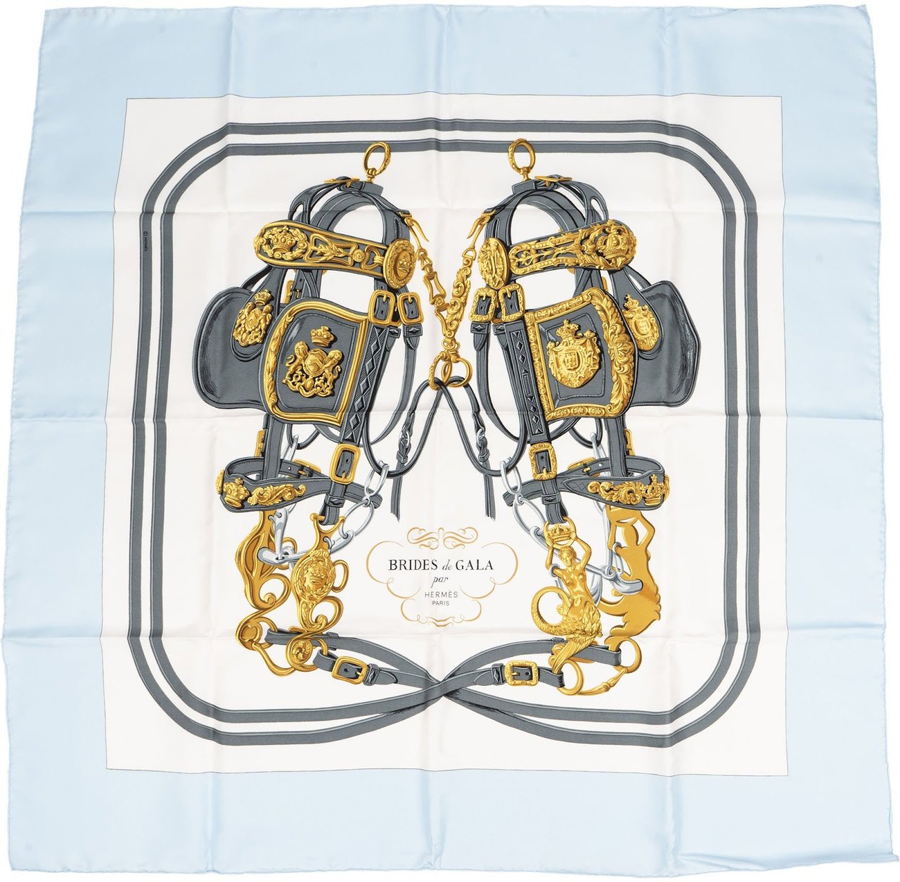 Hermès Brides de Gala Carre 90 Scarf Tuch Lichtblauw