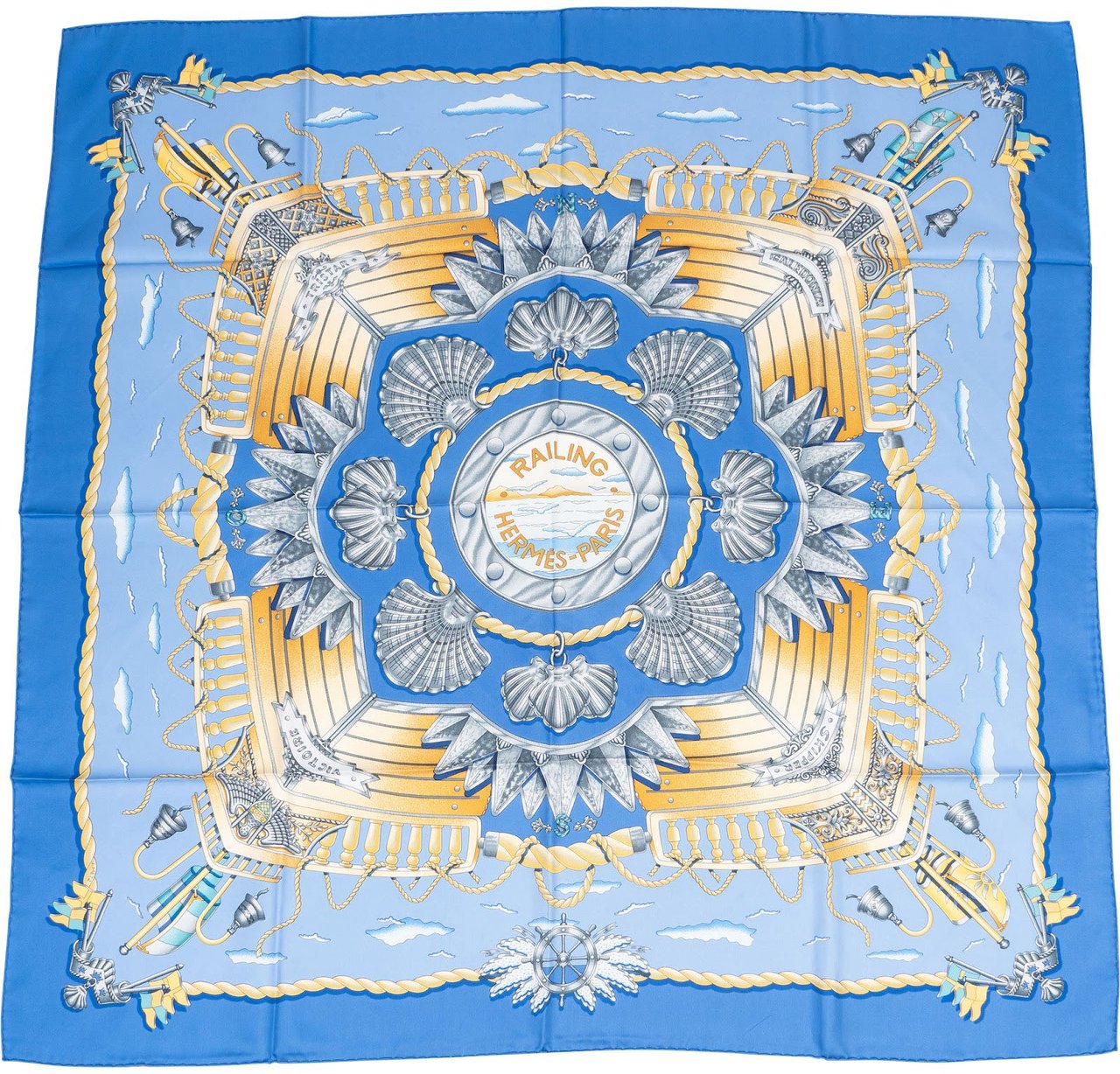 Hermès Railing Silk 90 Scarf Tuch Blauw