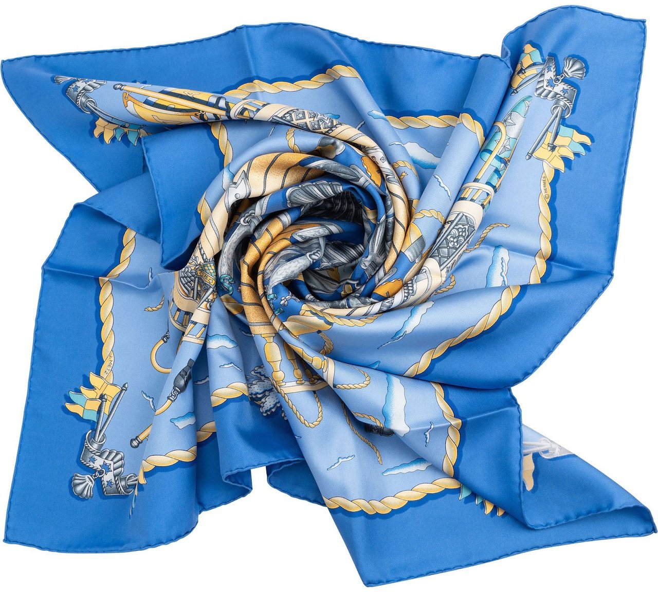 Hermès Railing Silk 90 Scarf Tuch Blauw