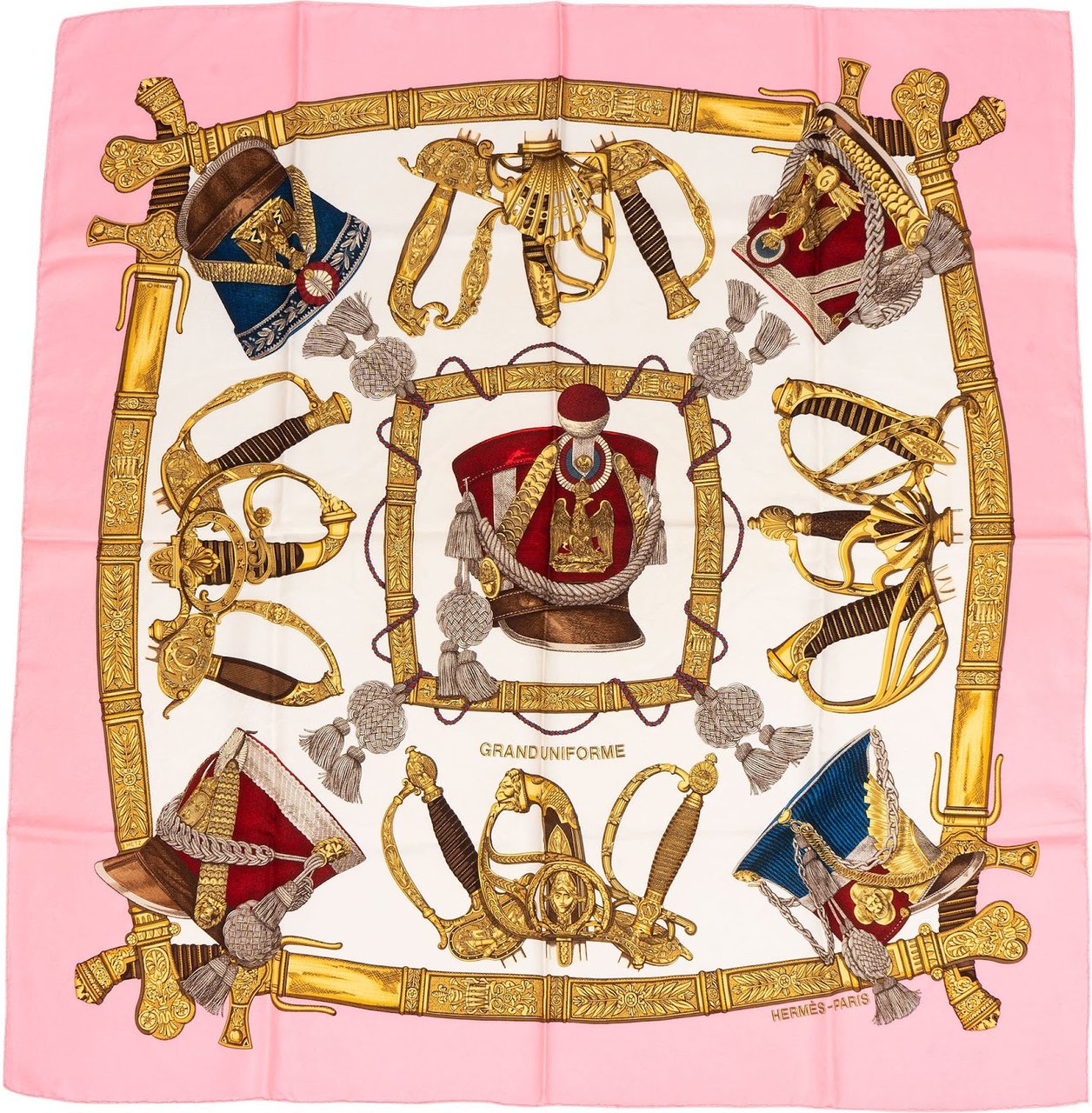 Hermès Grand Uniforme Silk Carre 90 Scarf Tuch Rood