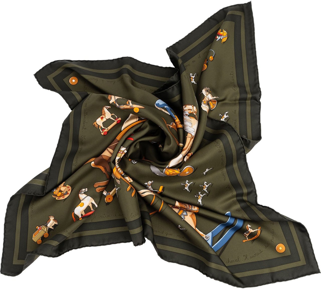 Hermès Cheval à roulettes Silk Carre 90 Scarf Tuch Groen