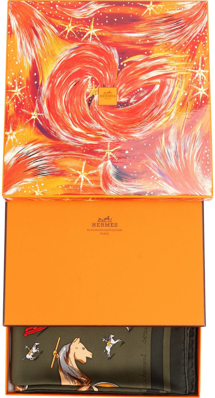 Hermès Cheval à roulettes Silk Carre 90 Scarf Tuch Groen