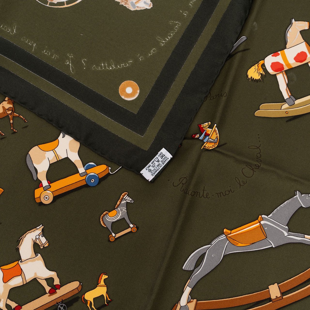 Hermès Cheval à roulettes Silk Carre 90 Scarf Tuch Groen