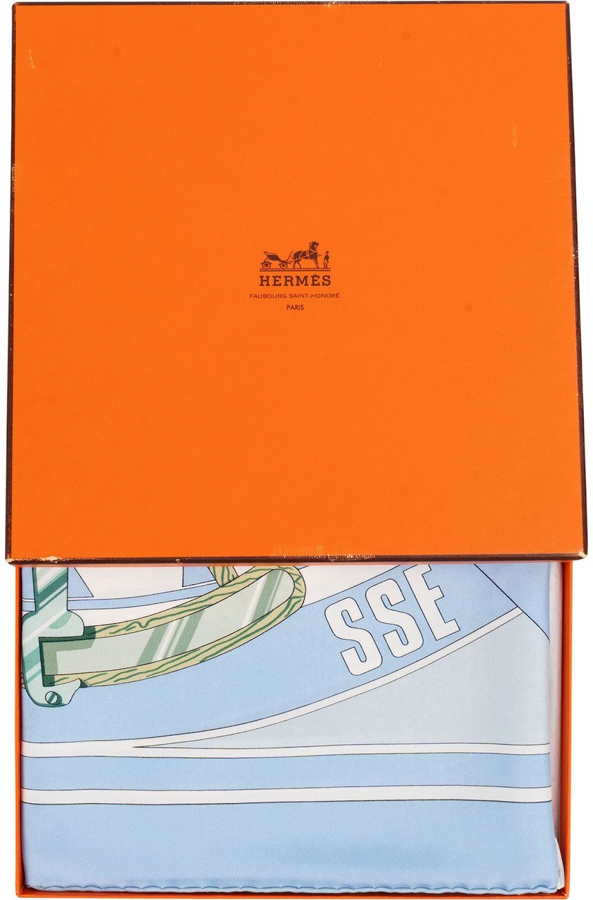 Hermès Sextants Silk Carre 90 Scarf Tuch Lichtblauw