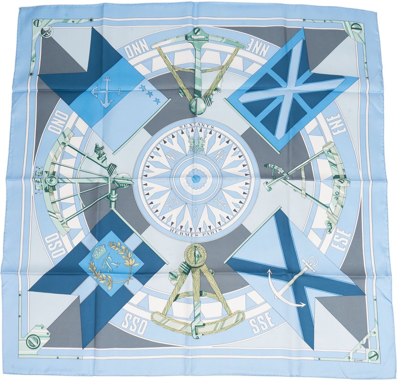Hermès Sextants Silk Carre 90 Scarf Tuch Lichtblauw