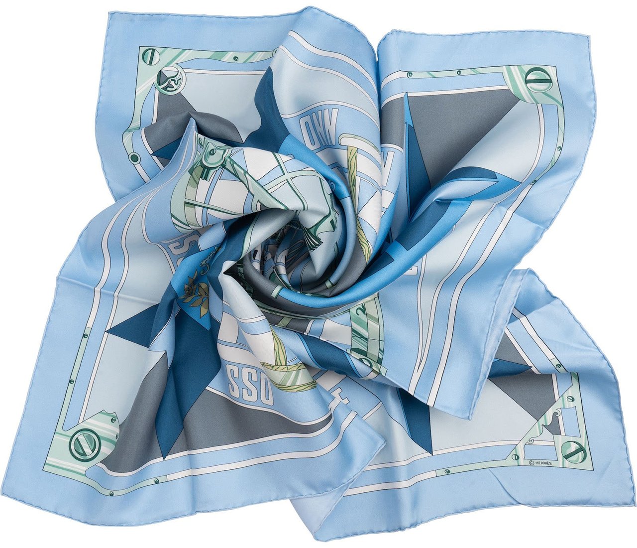 Hermès Sextants Silk Carre 90 Scarf Tuch Lichtblauw