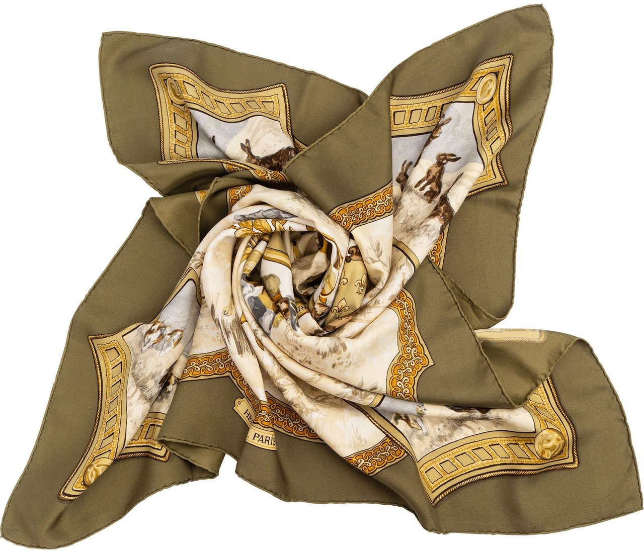 Hermès Petite Venerie Silk 90 Scarf Tuch Beige