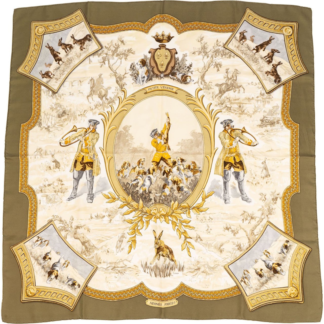Hermès Petite Venerie Silk 90 Scarf Tuch Beige