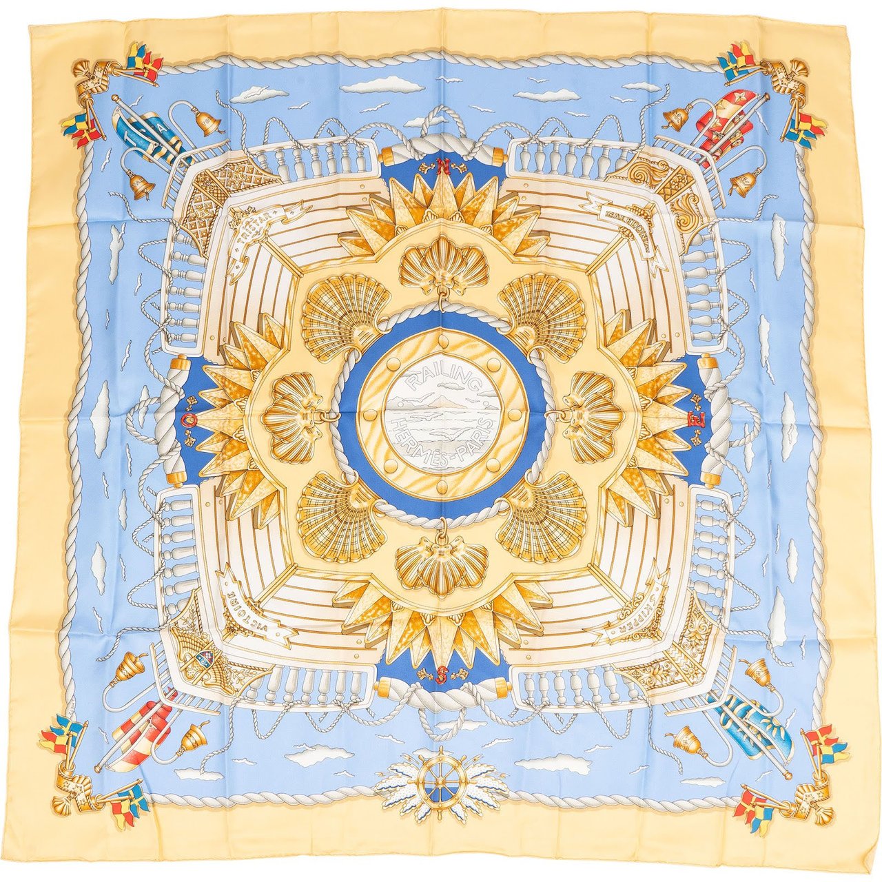 Hermès Railing Silk Carre 90 Scarf Tuch Geel